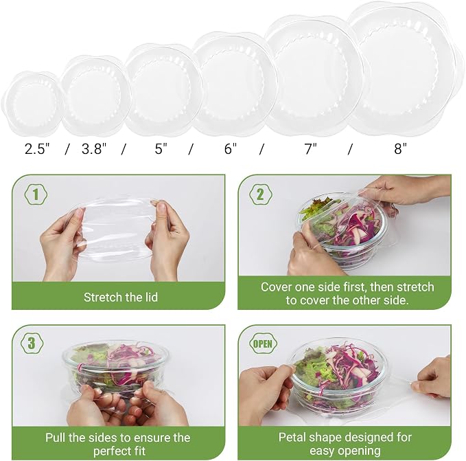 Silicone Stretch Lids for Food Storage in Fridge, Reusable Elastic Bowl Covers for Cup, Cans, Jars, Round & Rectangle Container, Food Grade Silicone Microwave Food Cover, Heat-Resistant, Transparent