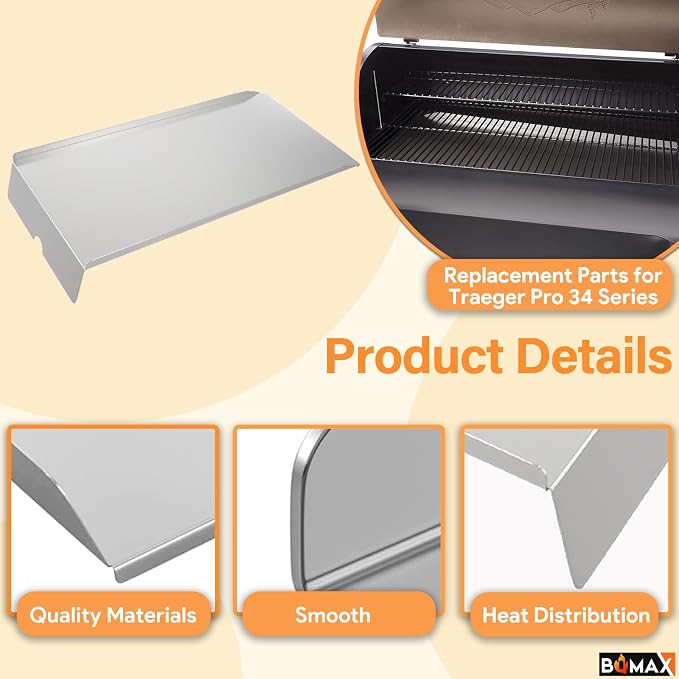 BQMAX Drip Pan Heat Baffle and Aluminium Grease Drip Tray Liners for Traeger Pro 34 Series Tex Elite Newer Tex Elite Pellet Smoker Grills, Suitable for Traeger Pro 34 Accessories BAC006 BAC410
