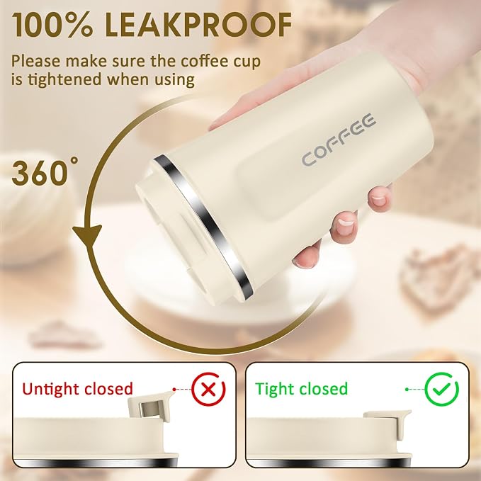 CS COSDDI 12 oz Stainless Steel Vacuum Insulated Tumbler - Coffee Travel Mug Spill Proof with Lid - Coffee Cups for Keep Hot/Ice Coffee,Tea and Beer