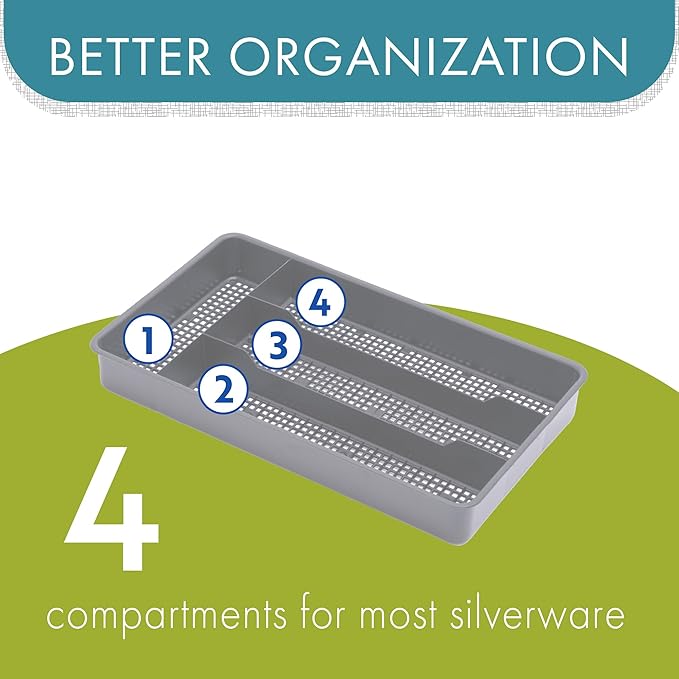 Dial Industries Small Utensil Silverware Kitchen Drawer Organizer, Grey | Keeps forks, spoons and flatware neatly separated, Compact fit for shallow drawers, Great for RVs, campers or everyday use