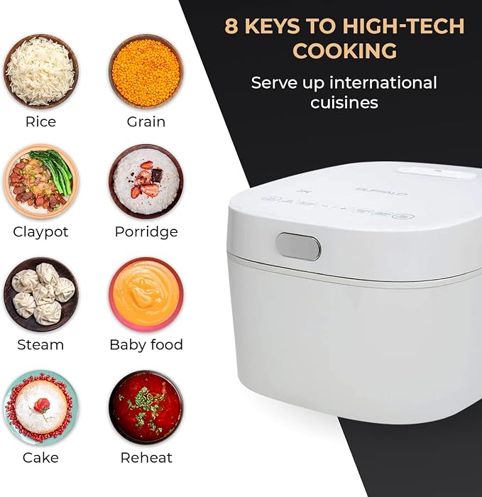 Buffalo SMART COOKER Induction Heating IH Rice Cooker and Warmer, 1 L, 5 cups of rice, Non-Coating inner pot, Efficient, Multiple function, White (5 cups) | Non-Stick 1L Electric Rice Maker, Warmer for White/Brown Rice, Grain - Easy-to-clean & Non-Coat...