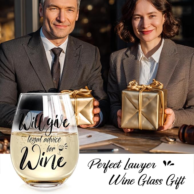 LANBAIHE Funny Wine Glass for Lawyers - 15oz Stemmed Wine Cup with Humorous Legal Advice Quote, Best Birthday/Christmas Gift for Law Firm Staff Graduates(Clear Glass)