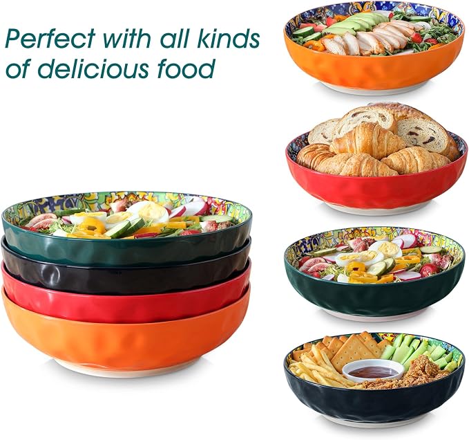 vancasso Large Serving Bowls,78 Oz Salad Bowls Set of 2, Green | Bohemian Decorative Bowls for Salad, Fruit, Pasta and Dinner, Serving Dishes Set for Party, Dishwasher & Microwave Safe