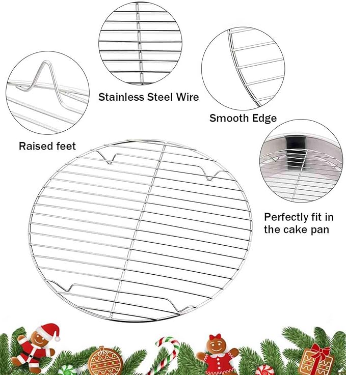 TeamFar Round Cooling Rack Set of 2, 9 Inch | Round Baking Steaming Roasting Rack Set Stainless Steel, Healthy & Dishwasher Safe, Mirror Finish & Rust Free