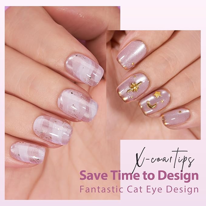BTArtboxnails XCOATTIPS Cat Eye Press On Nails, Short Square, Falling Star | Lamp-Curable 4-Week Wear, Salon Quality Value at Home, Natural Nail Look, Easy-to-Apply for Beginners, 150ct Nail Tips Only