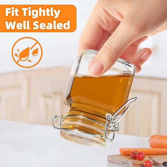 SKOCHE Spice Jars 20 Pack Small 4 oz Glass Jars Spice Jars Herb Jars | Spice Herb Jars with Airtight Hinged Lids, 4oz Glass Jars with Labels and Silicone Funnels Ideal for Spice Herbs