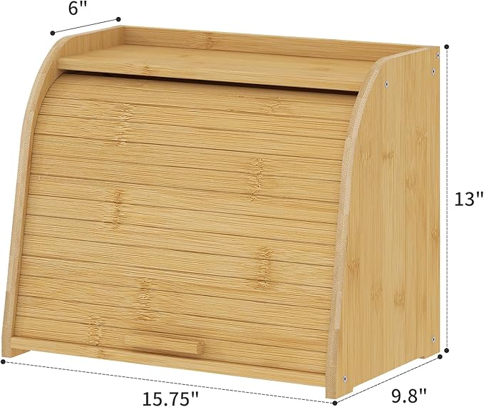 Kitsanery Bread Box for Kitchen Countertop, Bamboo Bread Storage, Double-Layer Roll-Top Bread Container, Farmhouse Bread Holder for Homemade Bread (Natural, double layer)