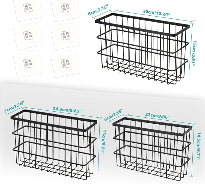 Sinnsally 3 Pack Cabinet Door Organizer,Self Adhesive Lid Organizers Inside Cabinet Storage Boxes,Hanging Storage Basket Organizer Wall Mounted Pantry Caddy Cup Holder for Kitchen,Fridge,Bathroom