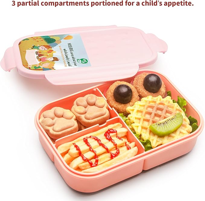 MISS BIG® Bento Lunch Box for Kids, 1150ml, 3 Compartments, Pink | Pink kids lunch box for school, daycare, snack portions, light meals, picnic food, and travel.