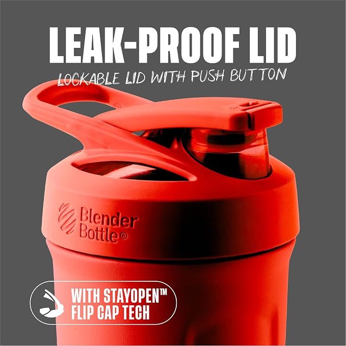 BlenderBottle Sport Flip Stainless Steel Shaker Bottle 24 oz Red