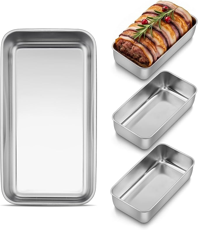 Homikit 4 Pack Stainless Steel Loaf Pans, 9x5 Inch Medium Bread Pan Set Non Toxic, Metal Meatloaf Tin for Baking Homemade Sandwich Sourdough Bread Pound Cake, Oven & Dishwasher Safe, Rust Free