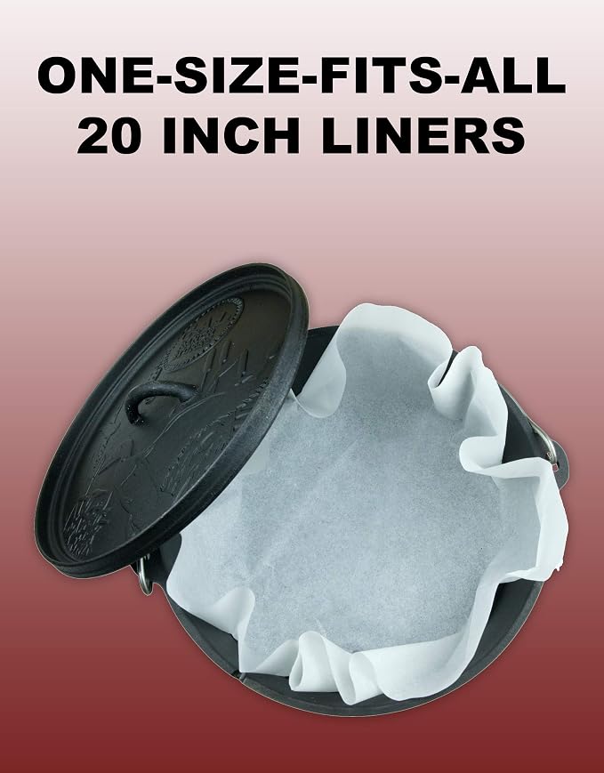 CampLiner Disposable Dutch Oven Liners – 20 Pack Extra-Thick Parchment Paper Rounds for 10”–14” Cast Iron Dutch Ovens | Eco-Friendly Easy Cleanup Liners for Camping, Sourdough Baking & Outdoor Cooking