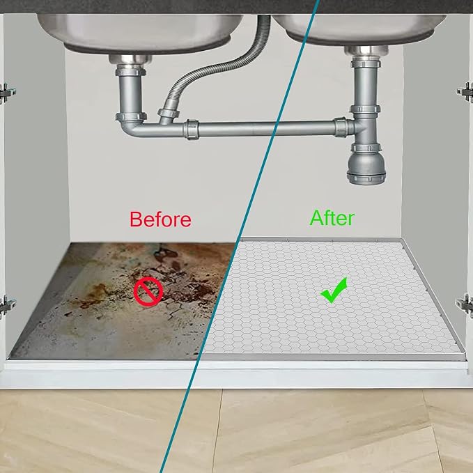 Under Sink Mat 22 x 19, Silicone Under Sink Protector Mat for Kitchen Waterproof, Easy to Clean Bathroom Cabinet Mat Organizers and Storage, Light Grey