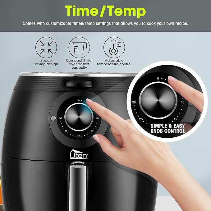Air Fryer 5.8QT/5.5L, Uten 1700W AirFryer High-Power Electric Hot Temperature Control & Timer Knob, Non Stick Fry Basket, Dishwasher Safe, Apply to Party, Afternoon Tea, Black | Large Capacity 5.5L, 30 Minute Timer, Roast, Bake, Reheat, Nonstick & Dish...