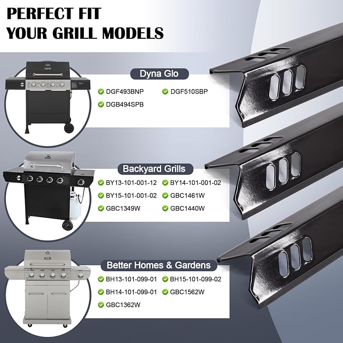 Hiorucet Grill Grease Tray Replacement Parts for Dyna Glo DGF510SBP, DGF493BNP and Backyard Grill BY13-101-001-12, DGF493BNP Drip Pan Adjustable 24''-30'', Heat Plate Tent Shields, Burner and Igniter.