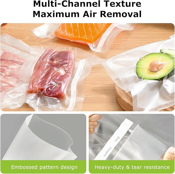 Bonsenkitchen Vacuum Sealer Bags Rolls for Food, 2 Packs 11" x 20' | Heavy-Duty Textured Material Bag, BPA-Free, Commercial-Grade, Custom-Length Bag for Food Storage & Sous Vide