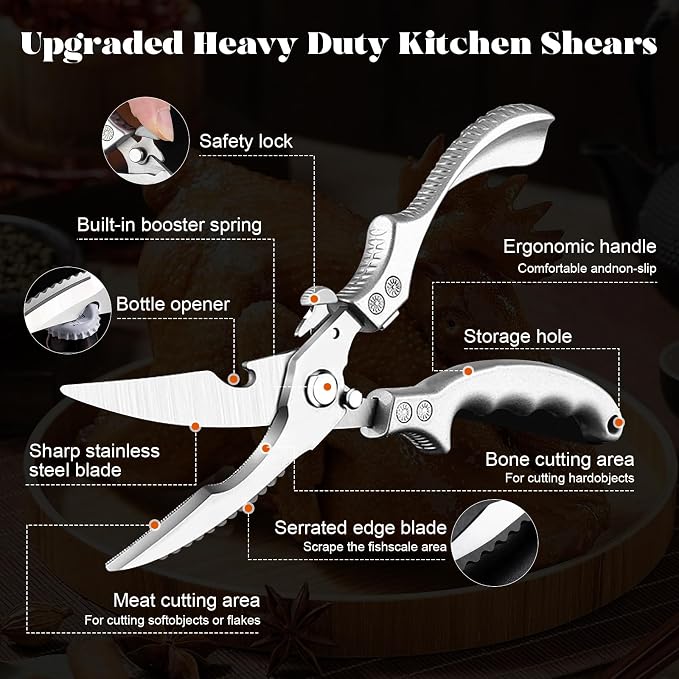 SiXingHardware-Kitchen Pro Shears-Heavy-Duty Stainless Steel Kitchen Scissors For Poultry, Meat, Herbs. Dishwasher Safe, Rust-Proof With Comfortable Grip. Ideal For Chefs And Home Cooking.
