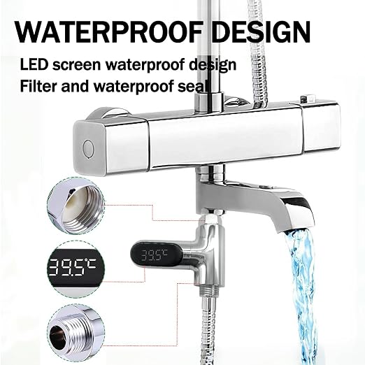 Shower Temperature Instant-Read Thermometer Display Shower Timer 360°Rotating Screen Led Water New Type Digital Gauge for Baby Kids Home Bathroom Kitchen