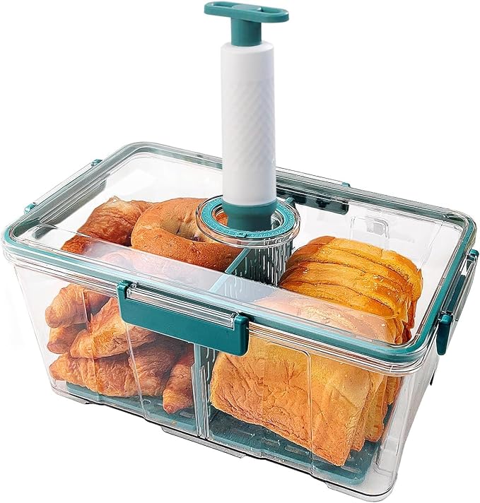 Bread Storage Container with Time Recording Lid, Green, 7.5L | Airtight Bread Box ,For Kitchen Countertop,Bread Storage Container,For Homemade Breads Toast Cookies