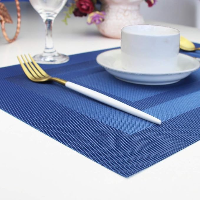 PIGCHCY Placemats Set of 12 Washable Durable Place Mats Vinyl Heat Resistant Non-Slip Table Mats Indoor Outdoor (Navy Blue)
