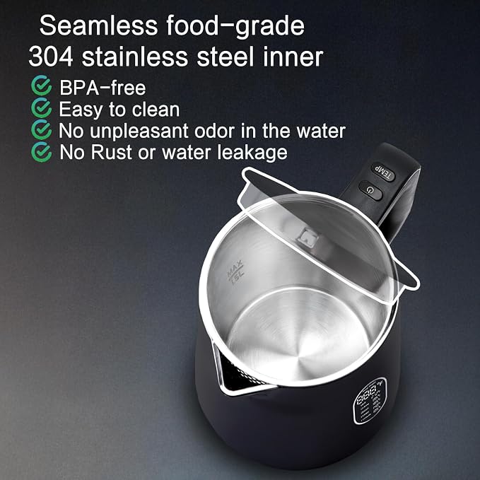 1.5L Electric Kettle Temperature Control, Black | Double Wall Cool Touch Teapot, Fast Boil, 5 Temperature Control, LED Display, Auto Shut-Off & Keep Warm