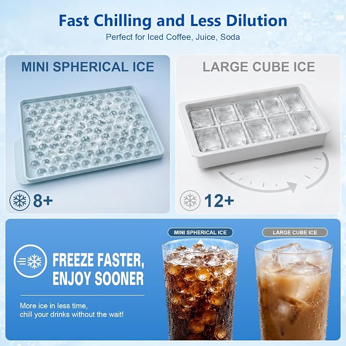 Mini Ice Cube Trays with Lid & Bin, Tiny Pebble Ice Balls for Coffee | Make 416 Mini Ice Balls with 4 Trays, Easy Release, Stackable, Scoop Included, for Iced Coffee, Drinks and Daily Use