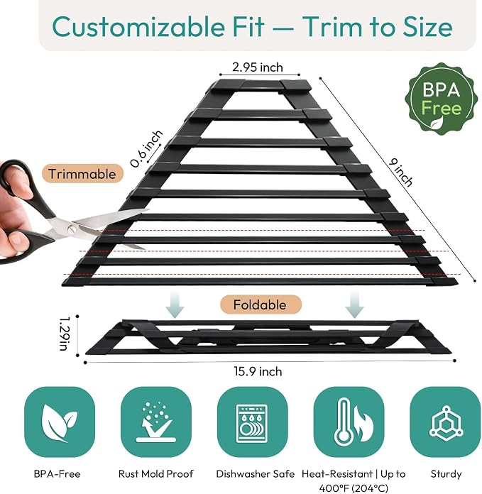 Small Foldable Triangle Roll Up Dish Drying Rack for Sink Corner, Black | Collapsible Stainless Steel with Silicone Coated Over Sink Rack, Space Saving Kitchen Sink Caddy Organizer for RV & Camper