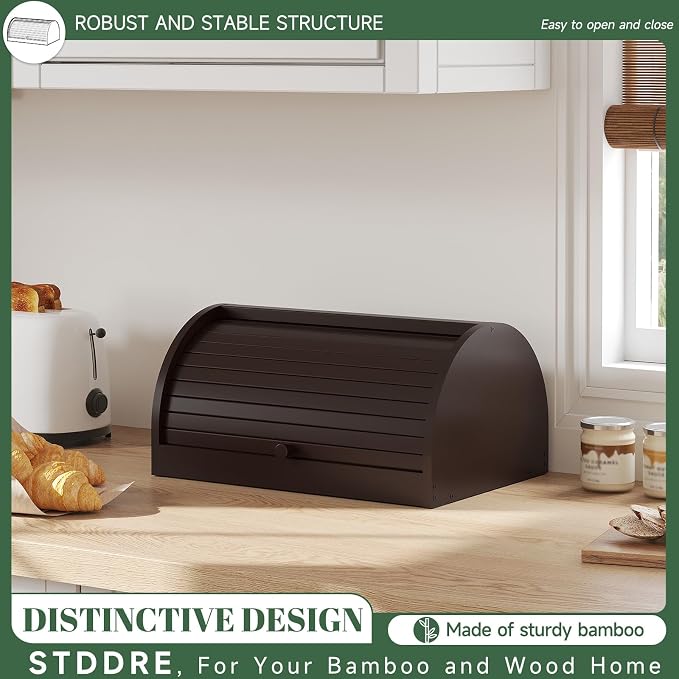 STDDRE Corner Bread Box for Kitchen Countertop Roll Top Bread Box Kitchen Food Storage Box for Homemade Bread Bread Holder for Kitchen Counter Pantry Shelf (Brown)