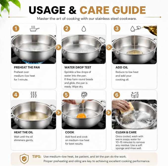DELARLO Tri-Ply Stainless Steel Hot Pot 12 inch Everyday pan With lid,4QT | Deep Saute Pan,Kitchen Everything Pan, High Side Chef's Pans, Induction Cooking Pot, Dishwasher Safe,Stock Pot Up To 600℉