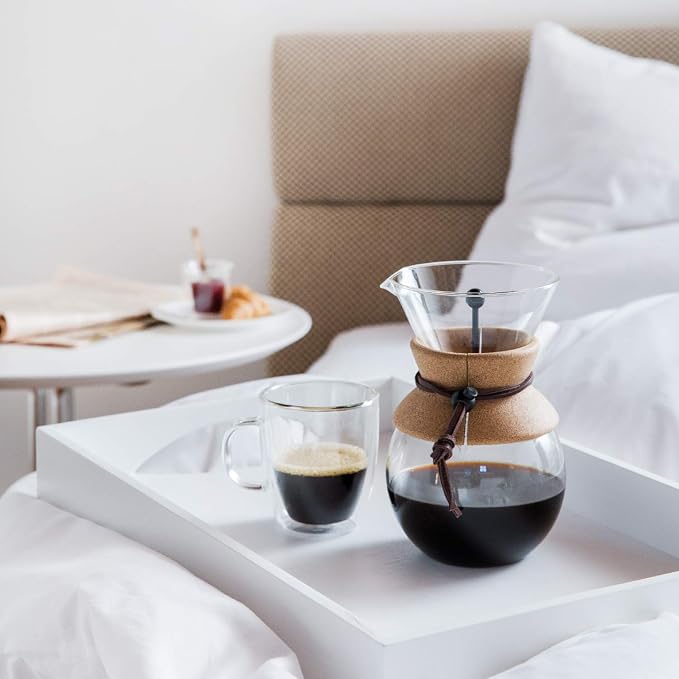 Bodum 17oz Pour Over Coffee Maker, High-Heat Borosilicate Glass with Reusable Stainless Steel Filter and Cork Grip - Made in Portugal