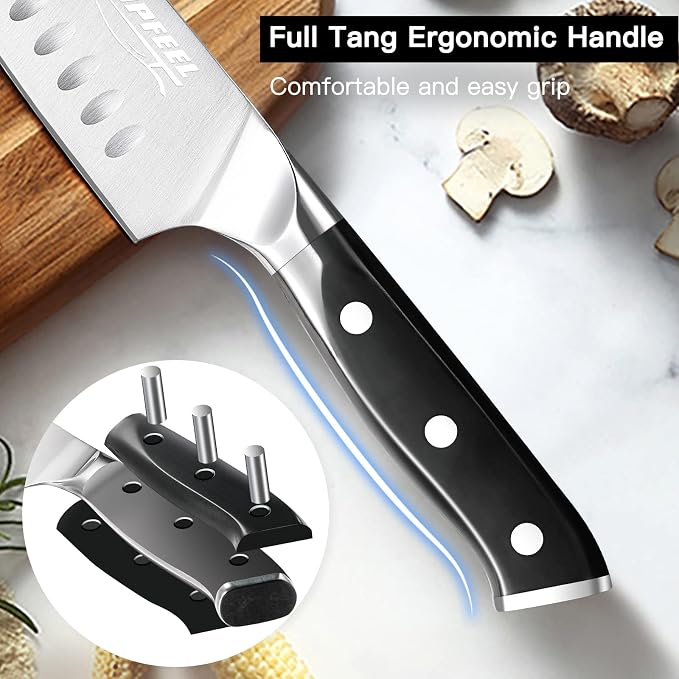 Topfeel 3PCS Chef Knife Set, German High Carbon Steel | Includes 8" chef, 7" santoku & 5" utility knives. Precision forged with full tang. Premium gift packaging for cooks