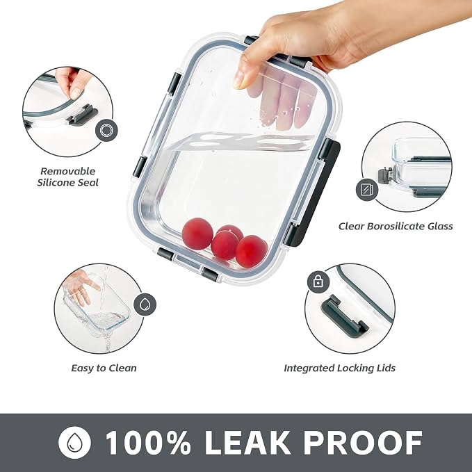 6-Pack 35oz Glass Food Storage Containers with Lids, Airtight BPA-Free Leakproof Meal Prep Containers, Microwave, Oven, Freezer & Dishwasher Safe Lunch Boxes for Home & Office