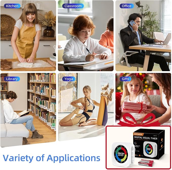 Visual Timer for Kids, 99 Min Countdown Timer for ADHD, Classroom, Focus | Visual Progress Bar, Count Up Timer, 4 Alert Modes, Adjustable Brightness for Homeschool, Study, Productivity & Kitchen
