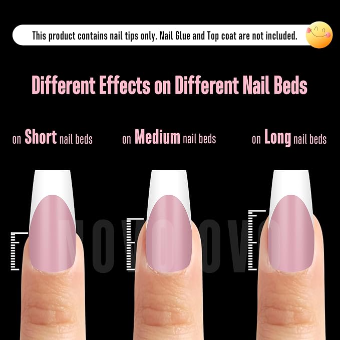NOVO OVO White French Tip Medium Coffin Nail Tips Press on, BERRY PINK, Extra Thick Soft Gel Fake Nail Acrylic Extension, Need Builder Gel Top Coat, No Glue Included, for Salon DIY 15 Sizes x 240 pcs