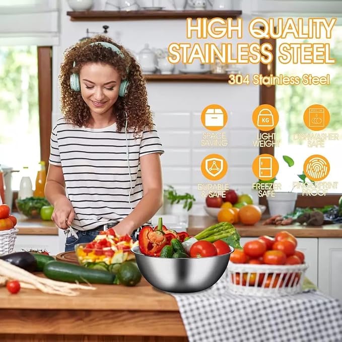 Mixing Bowls Set,Stainless Steel For Prepping, Baking and Cooking，3-Piece