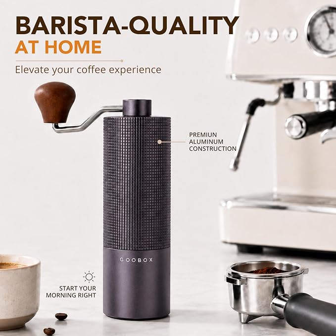 Portable Manual Coffee Grinder, Adjustable Stainless Steel Burr | Portable Aluminum Coffee Grinder with 28-Click Settings for Espresso, Pour Over and French Press