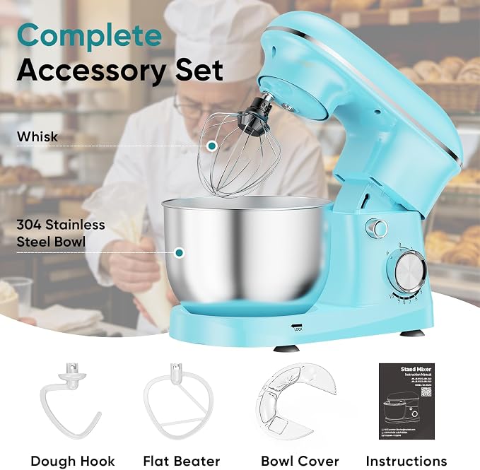 OLIXIS 4.2 Qt Stand Mixer, 10-Speed Tilt-Head Electric Mixer for Baking | Include dough hook, whisk, flat beater & splash lid. 10 speeds handle cakes, cookies & bread dough. Compact, easy-clean bowl