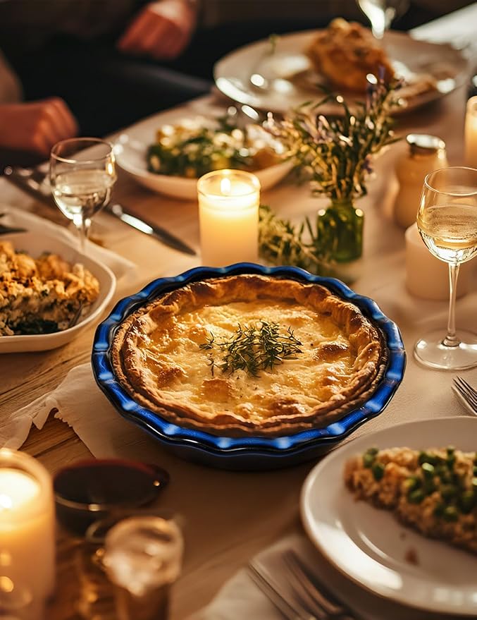 Pie Pan for Baking 9 Inch Ceramic Pie Dish for Apple Pie, Quiche, 48oz Blue | Non-Stick Dishwasher & Oven Safe, Great for Kitchen Decor