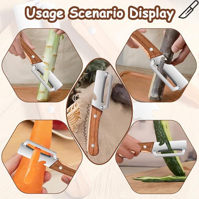 Premium Vegetable Peeler with Wooden Handle and Bottle Opener, Multi Functional Vegetable Peeler for Kitchen, Stainless Steel Blade Kitchen Tool for Vegetables or Fruits That Need to Be Peeled(2PCS)