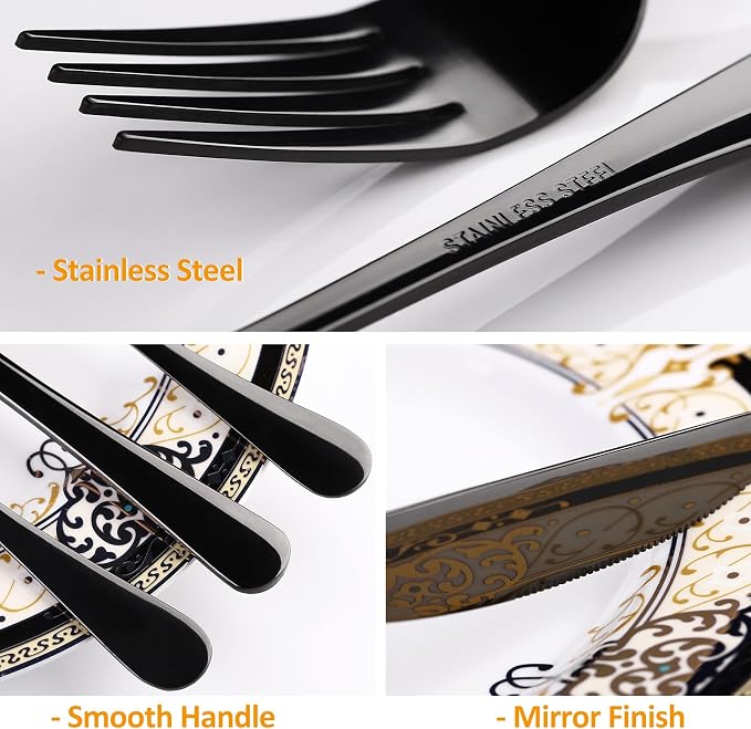 Black Silverware Set for 4, SANLUNS 20-Pieces Spoons Forks Knives Set,Flatware Set,Stainless Steel Tableware Cutlery Fine Dining Utensils Set,Great for Family Gatherings & Daily Use Dishwasher Safe