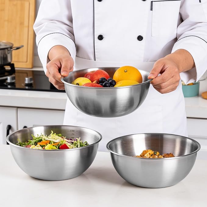 12 Pcs Stainless Steel Mixing Bowls with Graduations, 1.27QT Stainless Steel Bowls, Nesting Metal Prep Salad Bowl, Metal Serving Reusable Baking Food Storage Containers Kitchen Cooking(7.5 x 3 Inch)