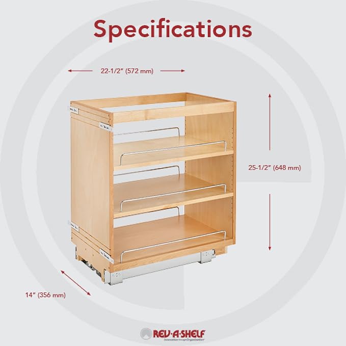 Rev-A-Shelf 14" Pullout Kitchen Cabinet Storage Organizer Slide Out Pantry Spice Rack with Adjustable Shelves for 14.5" W Cabinet Opening, 448-BC-14C