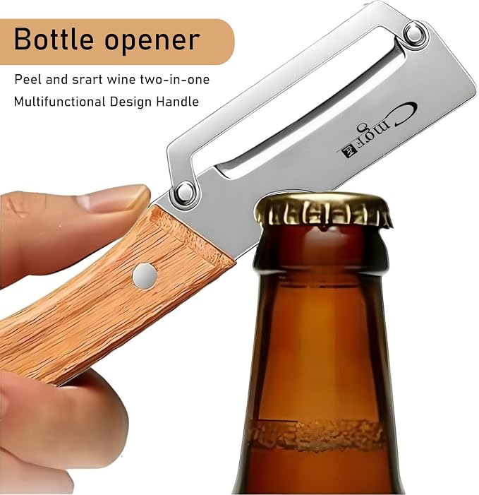 Left-Handed Vegetable Peeler Wooden Stainless Blade for Fruit Potato | Multifunctional,Thickened Sharp Stainless Blade,Anti-slip,Zero Snag,Built-in Bottle Opener for Carrot Pumpkin Sugarcane
