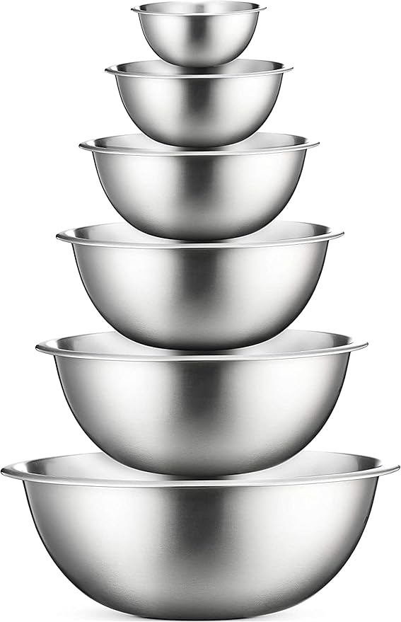 FineDine Stainless Steel Mixing Bowls Set, 6-Piece Metal Bowls | Stainless steel bowls, nesting design saves space, dishwasher safe, prep bowls, baking bowls, cooking bowls