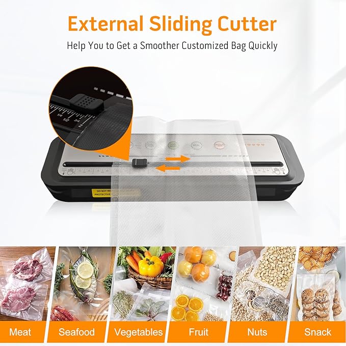Updated Vacuum Sealer Machine 2025, MEGAWISE Food Sealer w/Starter Kit, Dry & Moist Food Modes, Compact Design with 10 Vacuum Bags & Built-in Cutter (Grey)