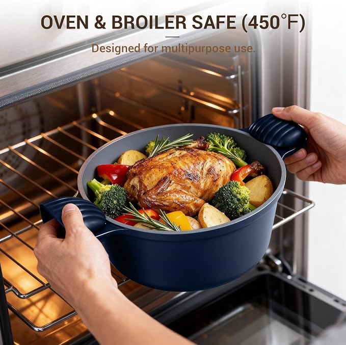 4.5 Qt Non Stick Soup Pot with Lid, Ceramic Stockpot Set, Cooking Pot for All Stovetops, All-in-One Non Toxic Pot for Stews, Soups & Pasta, Easy to Clean, Induction Ready, PFAS Free