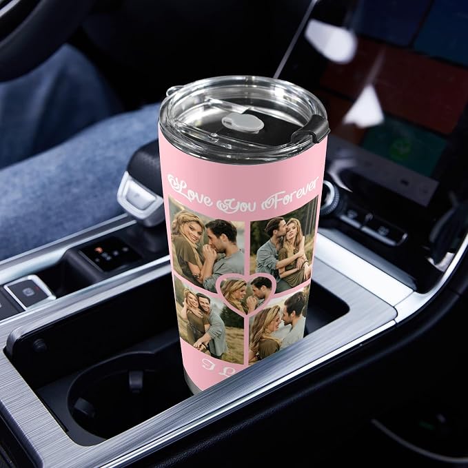 Personalized Tumbler Custom Vacuum Insulated Travel Mug Customizable Coffee Cup with Your Photos and Text Christmas Birthday Gift (Ten Photos+Text)