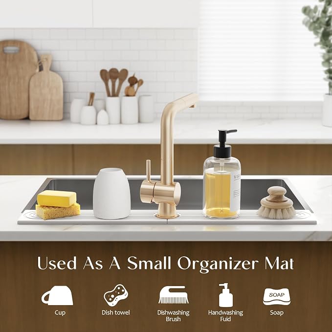 30 Inch Faucet Mat for Kitchen Sink - Instant Dry Sink Protector for Countertop, Extra-Long Diatomaceous Earth Stone Sink Tray Around Faucet for Kitchen Bathroom RVs (Light Grey, 30" x 3.9")