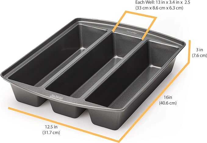Chicago Metallic Professional Lasagna Trio Pan, Perfect for loaf breads, cakes and more 12.5 by 16 by 3 inches, Silver