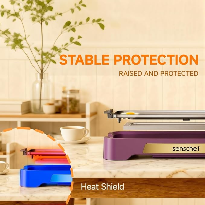 Cleansnap Everyday Electric Griddle, Great Gift for Family Feasts - 20” Nonstick Grill with Foldable Anti-Mess Shield, Rapid 1700W Heat & PPG Ceramic Coating, Dishwasher Safe, Twilight Purple